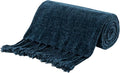 BATTILO HOME Navy Blue Chenille Throw Blanket for Couch, Bed, Sofa - Soft Cozy Chenille Knitted Throw Blanket with Handmade Fringe Tassels, Lightweight Knit Throw for Home Decor, 50"x60"