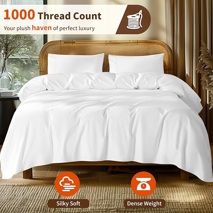 LBRO2M 1000 Thread Count 100% Egyptian Cotton Sheets Set Twin, 3 Piece Sets Bed Sheet Deep Pocket Sheet Set 16" Soft Comfortable All Season (Twin, White)
