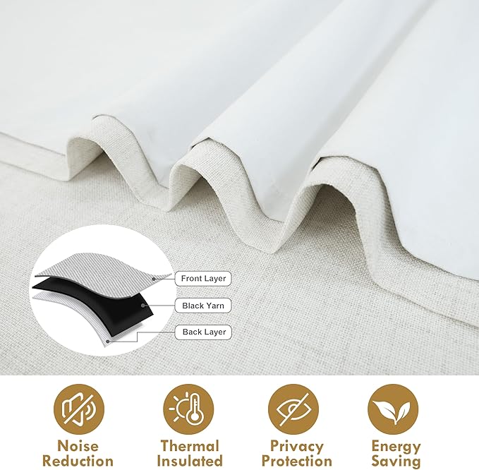 DriftAway Double Layer Linen Blackout Tie Up Curtains Thermal Insulated Fully Lined Balloon Roman Shade Bathroom Window Adjustable Rod Pocket for Small Window 31 Inch by 47 Inch Ivory Cream