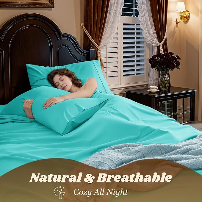 LBRO2M 1000 Thread Count 100% Egyptian Cotton Sheets Set,Full Size Bed Sheet 4 Piece Sets,Long Staple,16 Inches Deep Pocket,All Season,Bedding Super Soft Breathable,Sateen (Lake Green)