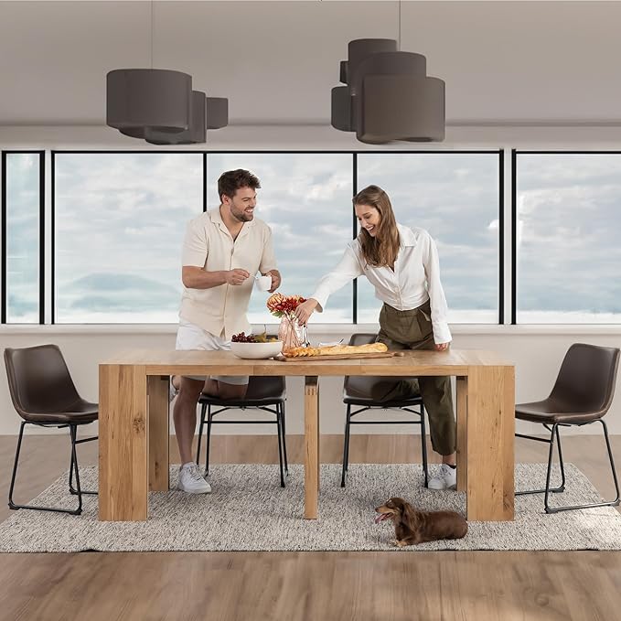 Transformer Table - Solid Wood Extendable Dining Table, Seats 2-12, Extendable Dining Room Table, Space-Saving Furniture, Expandable Dining Furniture (Natural, Table + Coffee Table)