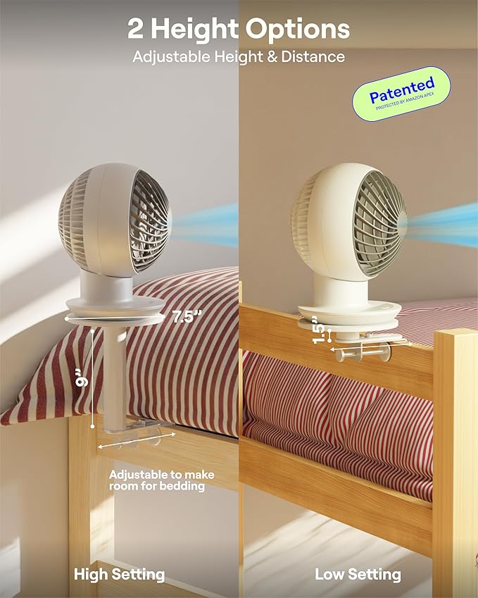 FanShelfie Adjustable Fan Holder for Dorm Room, Bunk & Lofted Bed, College Essentials for Boys & Girls, Patented Height & Distance Design, Compatible with Popular Dorm Fans, 2 Height Options (White)