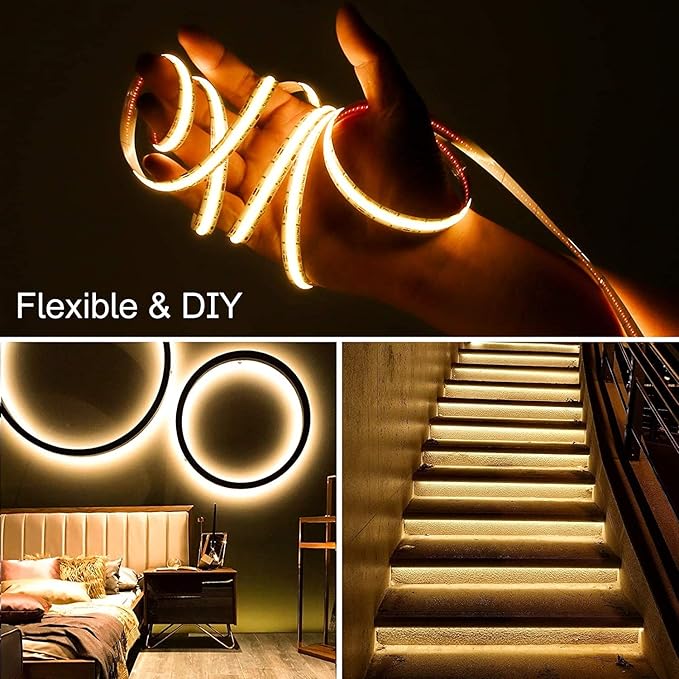 PAUTIX COB LED Strip Light CCT Tunable White IP65 Waterproof,CRI90+ 16.4ft/5m 2700K-6500K Dimmable 24V LED Tape Light,for Under Cabinet Bedroom Kitchen DIY Lighting(Adapter&Controller NOT Included)