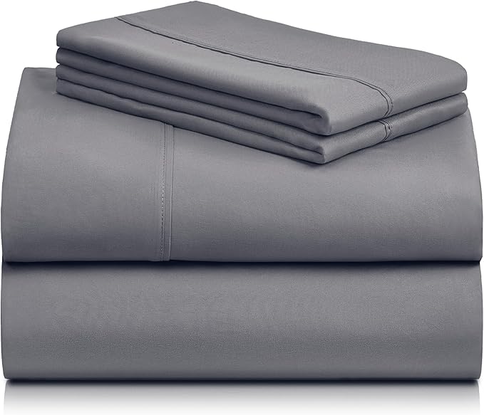 LuxClub 3 PC Twin Sheet Set, Deep Pockets Wrinkle Free Cooling Bed Sheets Hotel Bedding for Women, Men, Kids & Teens, Includes 1 Fitted Sheet, 1 Flat Sheet and 1 Pillowcase-Silky Soft Light Grey
