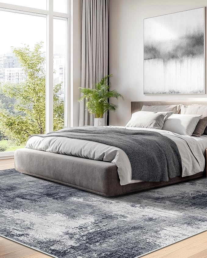AMADA HOMEFURNISHING 8x10 Area Rug for Living Room, Modern Abstract Rug with Non-Slip Backing & Low Pile, Large Washable Rug with Abstract Pattern for Bedroom, Dinning Room, Home Office, Grey