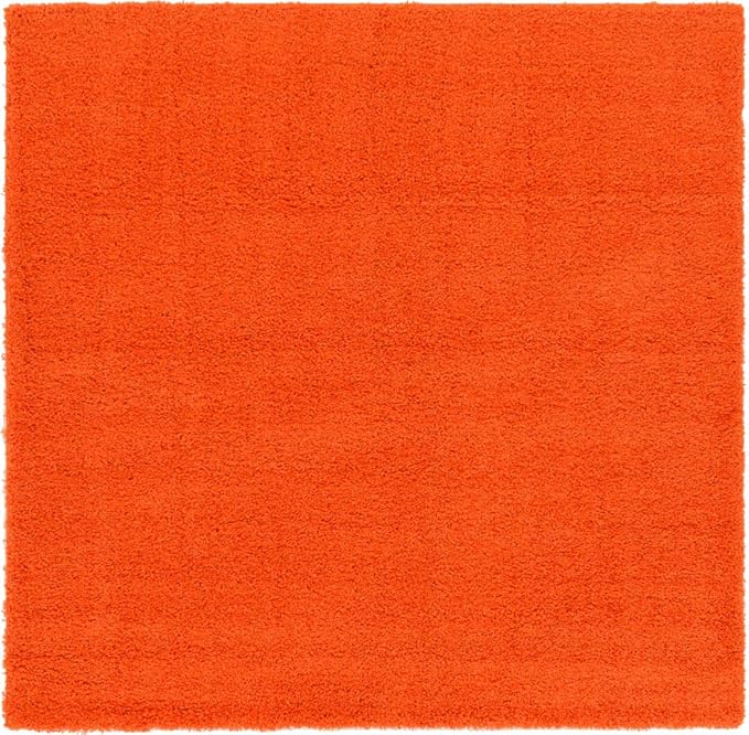 Unique Loom Solid Shag Collection Area Rug (8' Square, Tiger Orange)