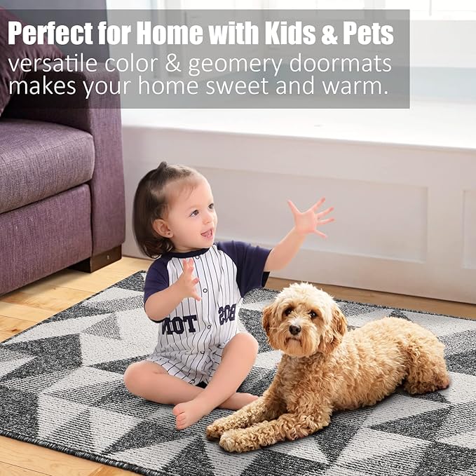 Indoor Doormat 32"x 48", Absorbent Front Back Door Mat Floor Mats, Rubber Backing Non Slip Door Mats Inside Mud Dirt Trapper Entrance Front Door Rug Carpet, Machine Washable Low Profile-Black Geome