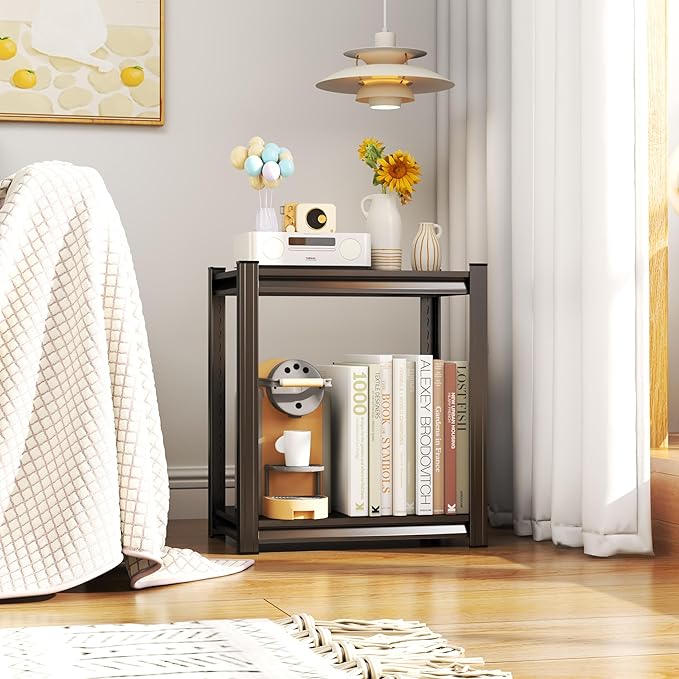2-Tier Storage Shelves,1200 Lbs Metal Shelving Unit, Double-Layer Columns, Adjustable Reinforcing Shelves for Coffee Table in Living Room, Bedroom, Kitchen，Office(16''W*10''D*22''H)