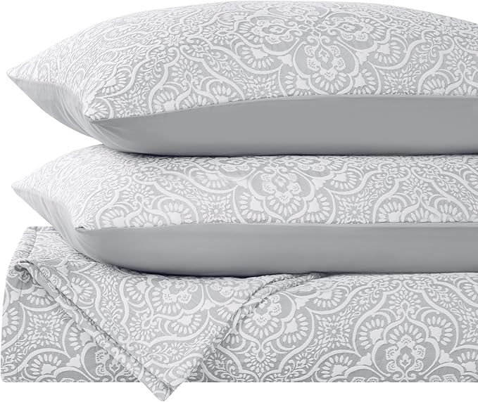 Superior 3 Piece Bedspread Set, Home Bed Decor, Decorative Bed Spread, 2 Pillow Shams, Medium Weight Blanket, Floral Matelasse Coverlet, Bedding Essentials, Enzy Collection, King, Silver