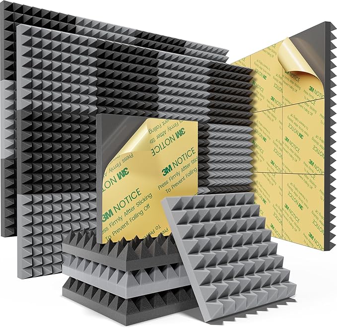 Sonicism Soundproof Wall Panels Self-Adhesive Pyramid 36 Pack,2" X 12" X 12" Acoustic Panels High Density Sound Proof Foam Panels for walls Fast Expand,Sound Absorption & Decoration(Black/Gray)