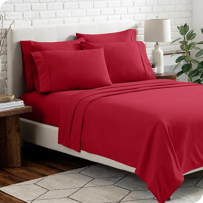 Bare Home Hotel Luxury King Sheet Set, Extra Soft - 6 Piece Set - Deep Pockets - Easy Fit - Cooling & Breathable - Wrinkle, Fade, Stain Resistant - Includes 4 Pillowcases (King, Red)