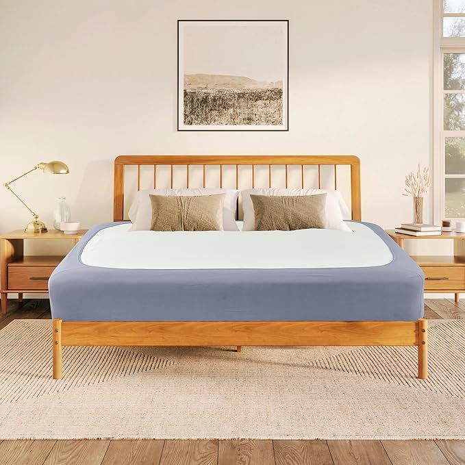 Biscaynebay Decorative Box Spring Cover Full & Full XL Size, Silver Grey Luxurious Jersey Knitting Stretchy Wrap Around 4 Sides Bed Skirt for Home/Hotels, Easy Fit Wrinkle & Fade Free Machine Washable