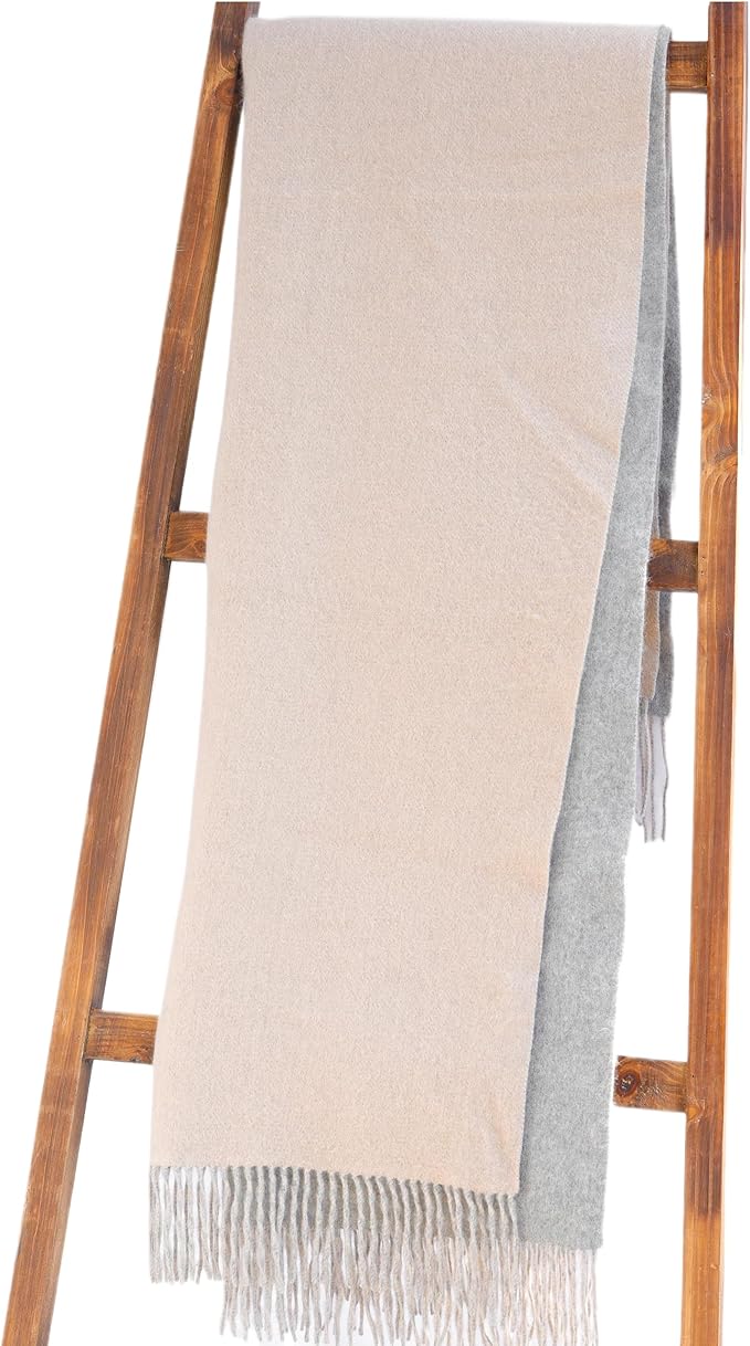 Alashan Cashmere Blend Double Faced Throw-Super Soft and Luxe Fabric- Perfect for Cozy Nights! 95% Merino Wool/5% Cashmere, 50" x 70", Great Gift Item. - Ash & Bisque