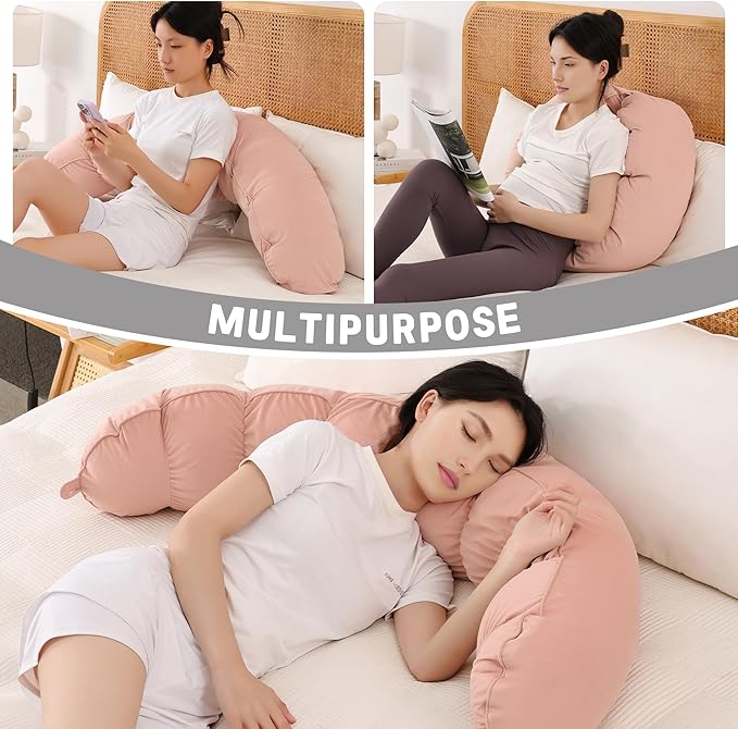 Peallow(Pat. Pend) – Long Round Body Pillow for Adults, Bolster Pillow for Sleeping, Soft and Supportive Pillow for Sleeping & Lumbar Support (Soft Pastel Pink, 59")
