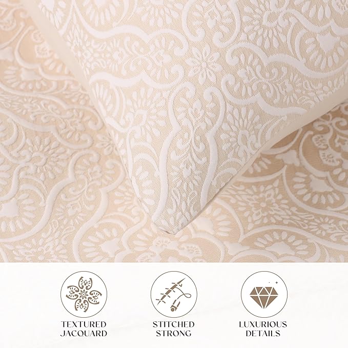 Superior 3 Piece Bedspread Set, Home Bed Decor, Decorative Bed Spread, 2 Pillow Shams, Medium Weight Blanket, Floral Matelasse Coverlet, Bedding Essentials, Enzy Collection, Queen, Ivory