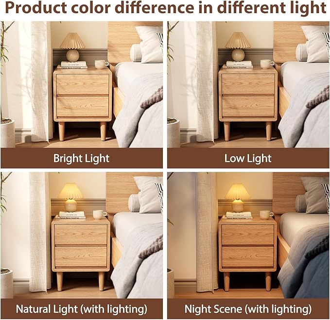 Solid Wood Nightstand Natural Night Stand with Drawers Mid Century Modern Nightstand with Storage,Wood Night Stand,Small Bedside Table for Bedroom,Living Room,Office,Natural Bedside Table