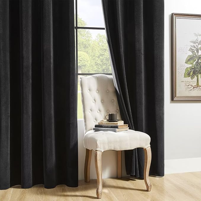 Joydeco Black Velvet Curtains 102 inch Length 2 Panels, Luxury Blackout Rod Pocket Thermal Insulated Window Curtains, Super Soft Room Darkening Drapes for Living Dining Room Bedroom,W42 x L102 inches