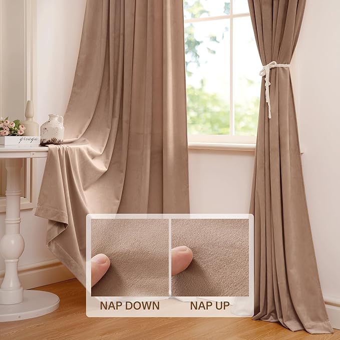 StangH Velvet Curtains 92 inches Long Blush Beige Nursery Kids Bedroom Window Drapes Thermal Insulated Privacy Protect Panels for Living Dining Room Office Patio, W52 x L92, 2 Panels