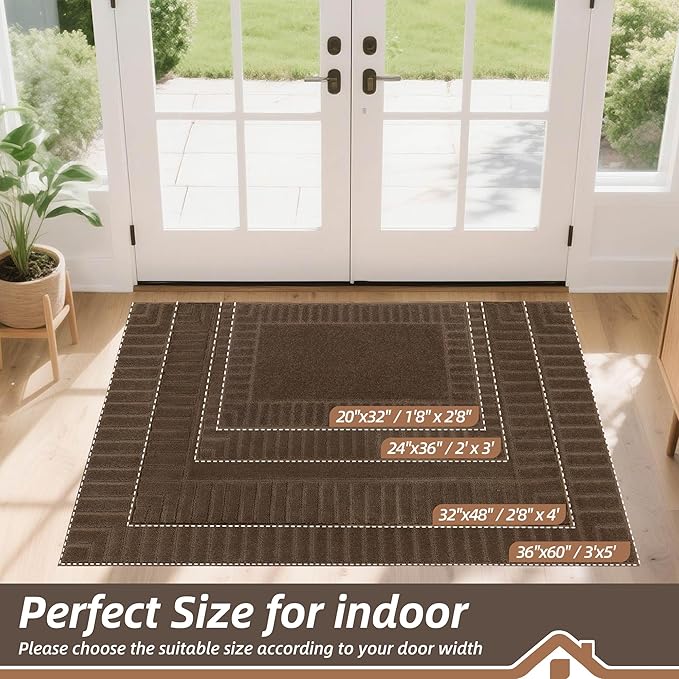 BEQHAUSE Door-Mat Non-Slip Front Doormat Low-Profile Entrance Mats for Front Door Entry Resist Dirt Washable Doormat Absorbent Entryway Door Mat,Brown,32"x48"