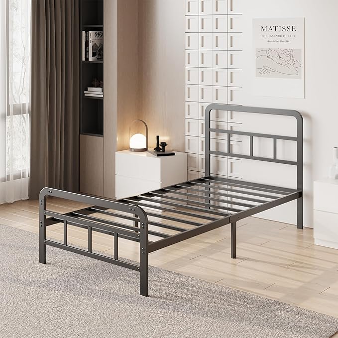 12 Inch Twin XL Bed Frames with Headboard and Footboard, No Box Spring Needed, Heavy Duty Metal Mattress Foundation, Noise Free, Easy Assembly, Black