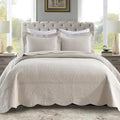 MarCielo 3-Piece 100% Cotton Oversized Bedspread Lightweight Quilt Coverlet Embroidery Farmhouse Bedding Set (TG Yellowish Beige, Oversized Queen (100"x106"))