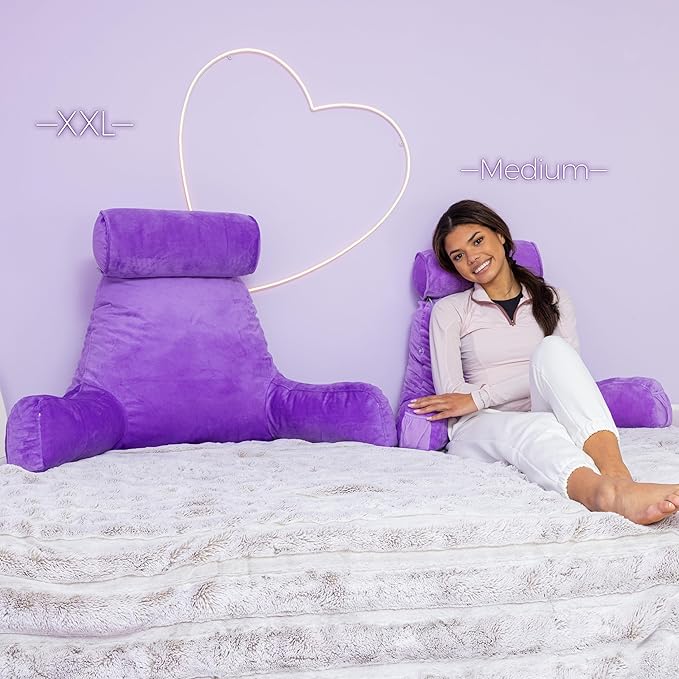 Husband Pillow XXL – Reading Pillow Bed Chair with Arms & Back Support – Light Purple - Back Pillow for Beds Sitting Up – Bed Rest Arm Pillow – Comfy Reading Pillow for Adults