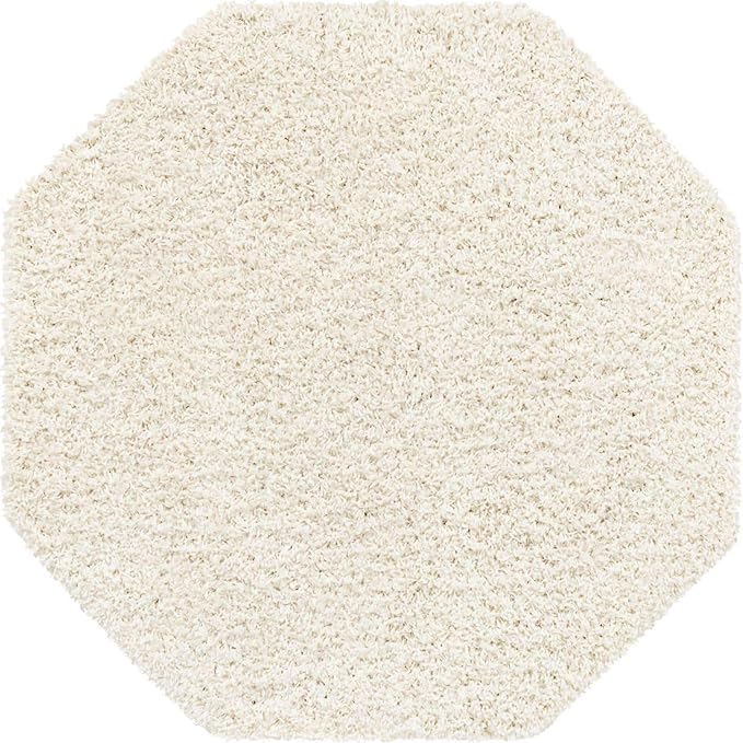 Unique Loom Solid Shag Collection Area Rug (4' Octagon, Snow White)