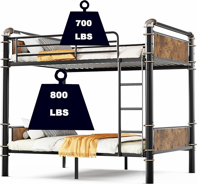 Upgraded Version Thickened Metal Heavy-Duty Twin XL Over Twin XL Bunk Bed, Best Convertible Industrial Twin XL Bunk Bed Frame with Ladder for Adults, Easy Assembly (Twin XL Over Twin XL)