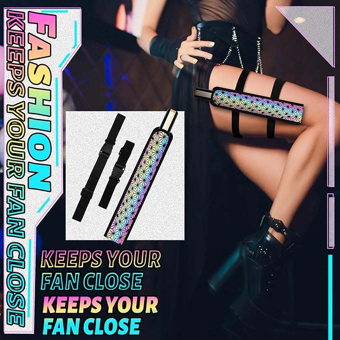 Summer Rave Fan Thigh Holster Rave Fan Holder Folding Hand Pouch Foldable Sleeves with Waist Belt for Thigh Party