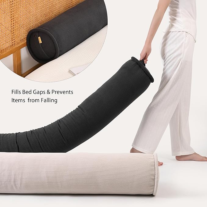 Cuddle Pillow – Corduroy Long Body Pillow for Adults, Cozy Bolster Pillow for Bed, Soft & Supportive for Relaxing Sleep,59 x 7.87 Inches,Lamp Black