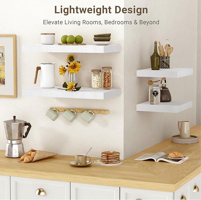 Vivelove 10 in Deep Floating Shelves for Wall, 10.2" x 10.2" x 1.5" Shelves for Room Wall Mounted, 1.5 Inch Thick Shelf for Bathroom Bedroom Kitchen Book Room, Modern Farmhouse Decor, Set of 2, White