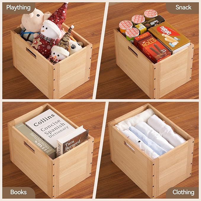 KIRIGEN Stackable Wood Storage Cube /Basket/ Bins Organizer for Home Books Clothes Toy Modular Open Cubby Storage System - Office Cubical Bookcase Closet Shelves C26-NA