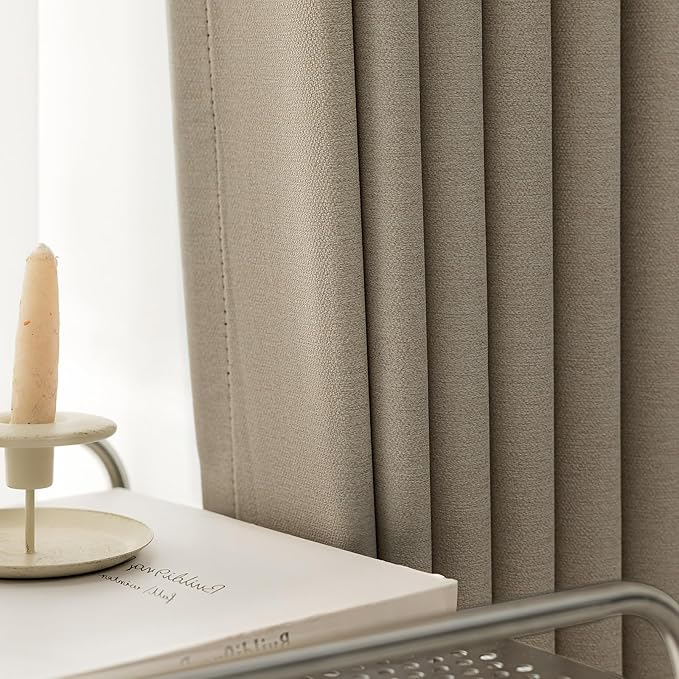 100% Blackout Extra Long Curtains 120 inch Length 2 Panels for Living Room, Linen-Look Textured Room Darkening Thermal Insulated Noise Reduction Drapes for Bedroom (W52xL120, Taupe)