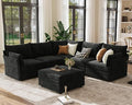 ABCASA 103.5" Oversized Modular Sectional Sofa, L Shaped Convertible Couch with Movable Ottoman, Large 6 Seat Corner Couches for Living Room Deep Seat- Black Chenille