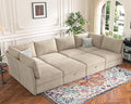 ABCASA 136.4" Oversized Modular Sectional Sleeper Sofa Bed, U Shaped Convertible Couch with Movable Ottoman, Large 8 Seat Corner Couches for Living Room Deep Seat Beige Chenille