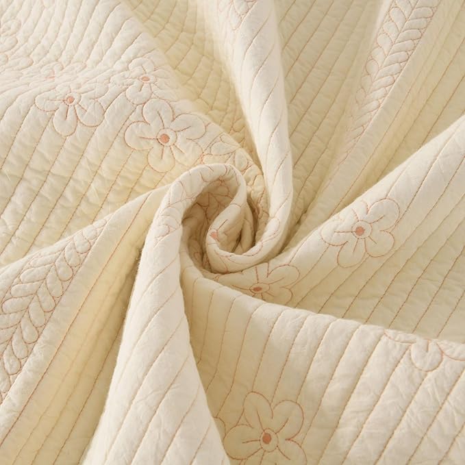 MarCielo 100% Cotton Quilt Set Lightweight Bedspread with Scalloped Edge, Farmhouse Vintage Bedding, All Season Use(Tu Beige,King (112"x102"))