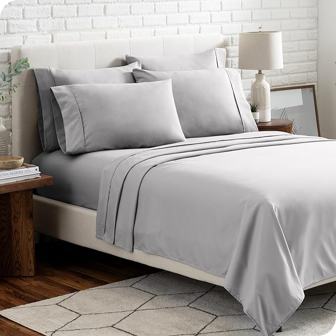 Bare Home Hotel Luxury Twin Sheet Set, Extra Soft - 4 Piece Set - Deep Pockets - Easy Fit - Cooling & Breathable - Wrinkle, Fade, Stain Resistant - Includes 2 Pillowcases (Twin, Light Grey)