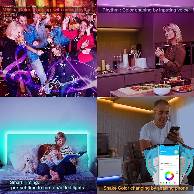 DAYBETTER Smart RGB Led Strip Lights, 50ft Led Lights for Bedroom with App Control, Multicolor Changing Led Light Strips Apply for Home Decor, Living Room, Kitchen, Home Party Decoration