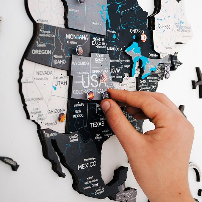 Handmade 3D Wood World Map Wall Art Large Wall Decor Track Your World Travels - Special for Home, Kitchen and Office (Pins, Flags Push Pins)