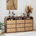 9 Drawer Dresser for Bedroom, Modern Chest of Drawers with Open Shelf, Burl Wood Long Storage Dressers for Closet, Living Room, Hallway (Walnut)