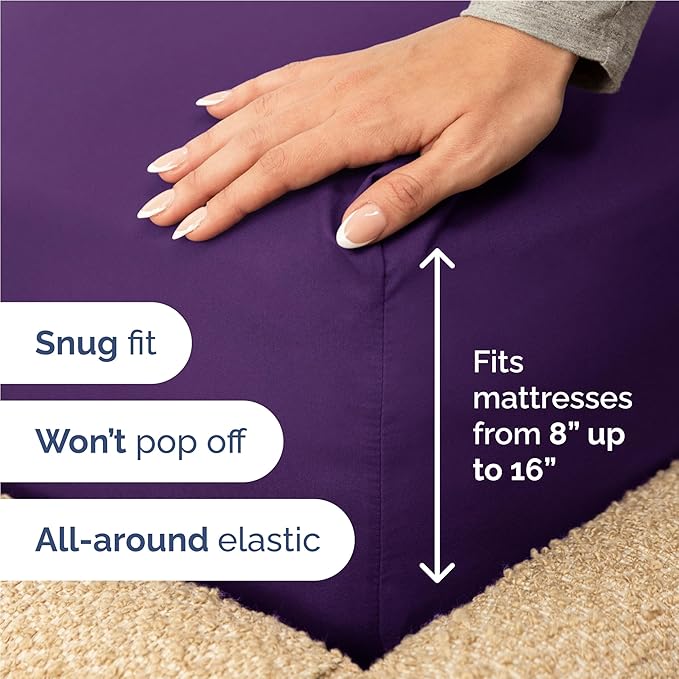 Full 6 Piece Sheet Set - Cooling, Comfy & Breathable - Hotel Luxury Bedding, Includes Fitted Sheet for Women, Men, Kids and Teens - 1 Flat, 1 Fitted Sheet, 4 Pillowcases with Deep Pockets - Purple
