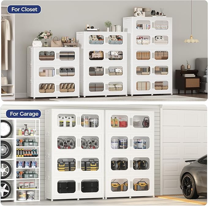 250GAL Extra Large Storage Bins with Lid, 1000QT Storage Bins with Wheels, Folding Closet Organizer, Stackable Collapsible Plastic Storage Containers for Home, Office, Kitchen, 5Pack White