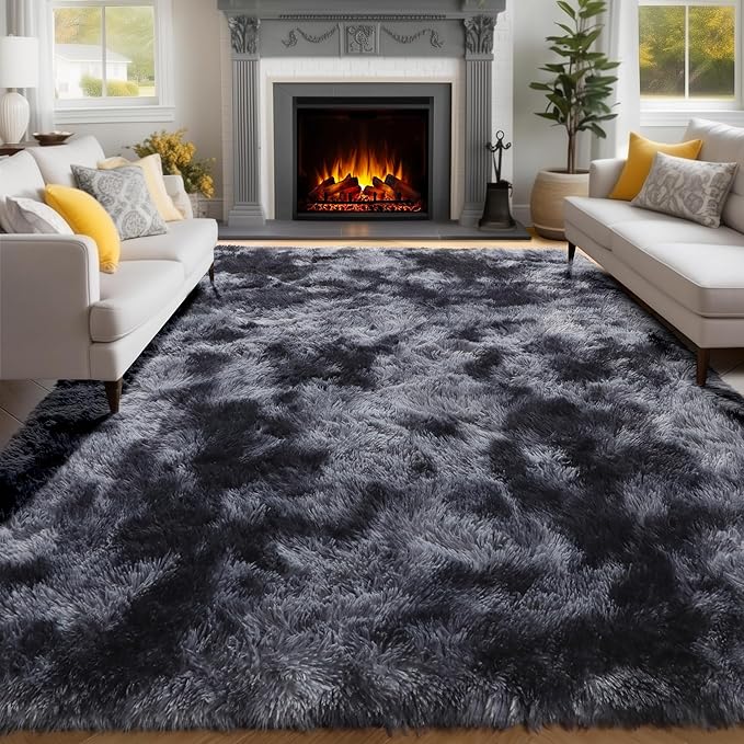 PAGISOFE Dark Grey Large Area Rugs for Living Room Carpet, 8x10 Rug, Big Fluffy Modern Area Rug, Shaggy Indoor Soft Rugs for Playroom, Men, Women, Kids Bedroom Rug, Home Decor, Plush Fuzzy Shag Rug