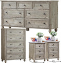 Farmhouse Dressers & Night Stand Set of 4, Wood 54" Wide Dresser & 45" Tall Chest of Drawers, 18" with Charging Station Nightstand Set of 2, Bedroom Furniture Dresser Set for Home Living Room Hallway