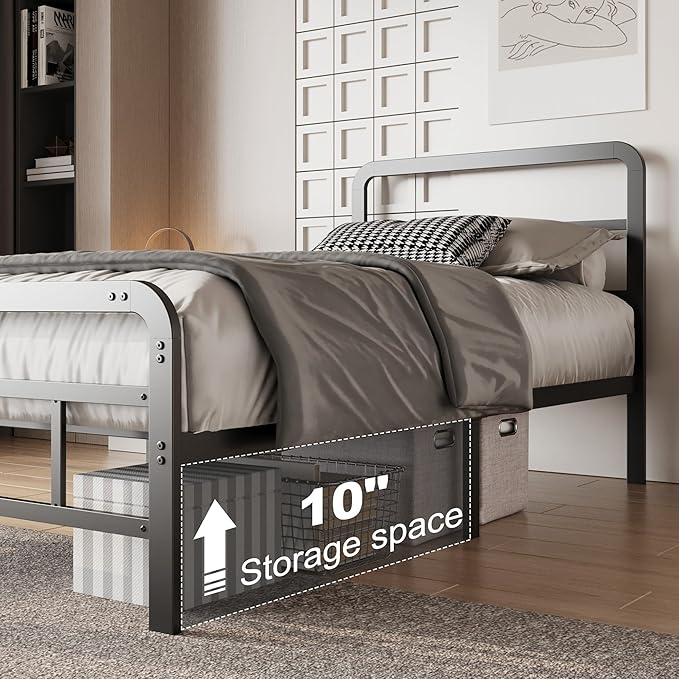 12 Inch Twin XL Bed Frames with Headboard and Footboard, No Box Spring Needed, Heavy Duty Metal Mattress Foundation, Noise Free, Easy Assembly, Black