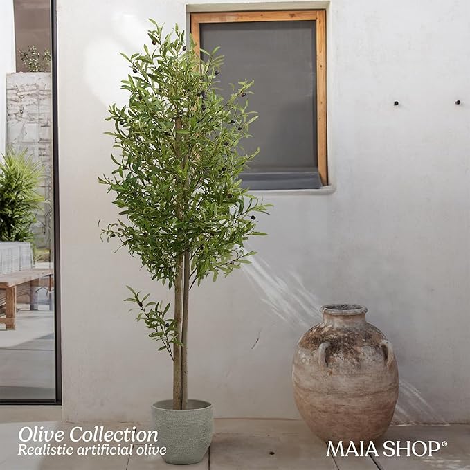 Maia Shop 71in Artificial Olive Tree Plant for House, Apartment or Office – Realistic Fake Indoor Plants for Living Room, Kitchen, Bedroom, Entryway or Bathroom – Faux Greenery for Home Décor