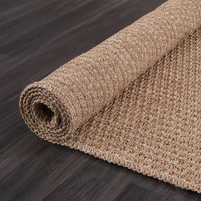 Easy Jute Rug 9x12 Indoor Outdoor Natural Rugs Solid Fiber Rug Woven Area Rug Boho Easy Clean Inside Carpet for Living Room Bedroom Dining Room Hallway or Outdoor Patio Porch (9 X 12 Natural)
