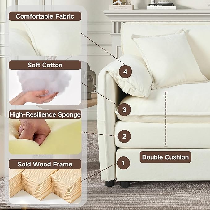 KEIKI Oversized Accent Chair Set of 2, Comfy Chenille Upholstered Armchairs with Side Storage Pockets, Deep Seat Reading Chairs for Living Room, Bedroom, Apartment, Beige