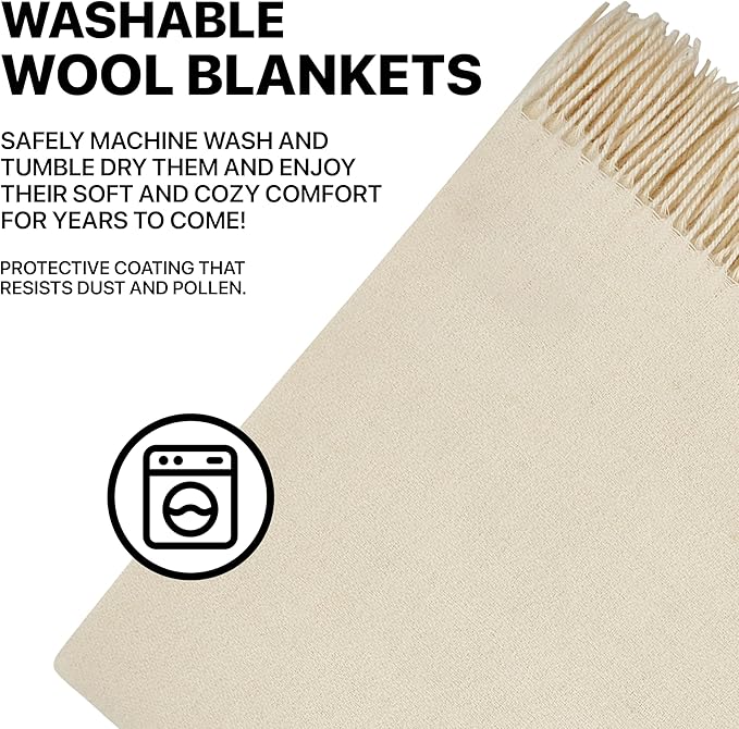 | Wool Blanket/Throw | 100% New Zealand Wool | Perfect for Home and Outdoors | Virgin Wool Throw with Fringes 67"x79" (170 x 200 cm)