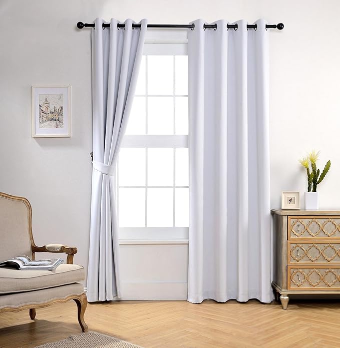 MIUCO Room Darkening Thermal Insulated Grommet Window Blackout Curtains for Livingroom Curtains Panels Set of 2 52x84 Inch Greyish White, Bonus 2 Tie Backs Included